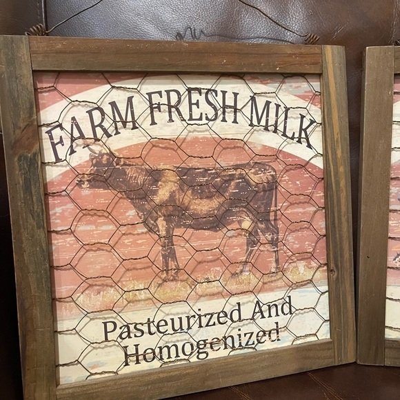 Farmhouse Kitchen Rooster and Cow Chicken Wire Pictures Country Farmhouse Decor - Picture 13 of 13